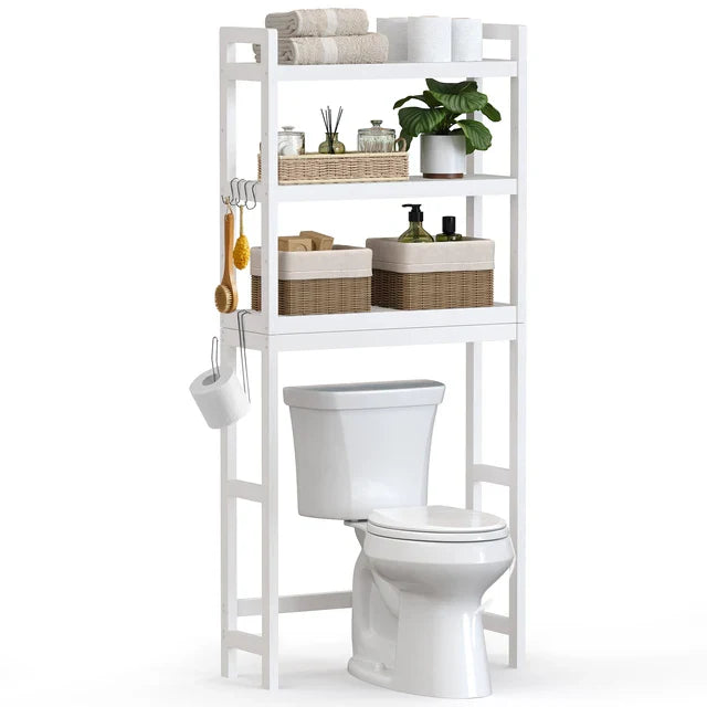 SONGMICS Over The Toilet Storage, 3-Tier Bamboo Over Toilet Rack Bathroom Organizer With Adjustable Shelf, Fit Most Toilets,
