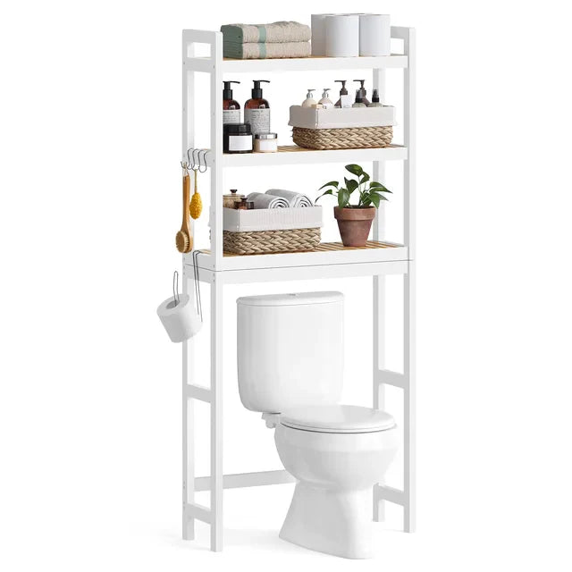 SONGMICS Over The Toilet Storage, 3-Tier Bamboo Over Toilet Rack Bathroom Organizer With Adjustable Shelf, Fit Most Toilets,