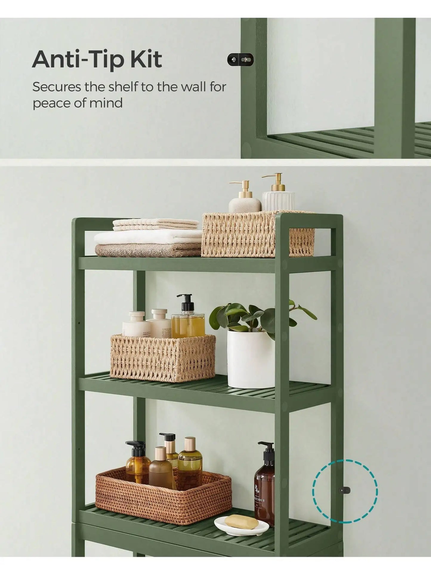 SONGMICS Over The Toilet Storage, 3-Tier Bamboo Over Toilet Rack Bathroom Organizer With Adjustable Shelf, Fit Most Toilets,