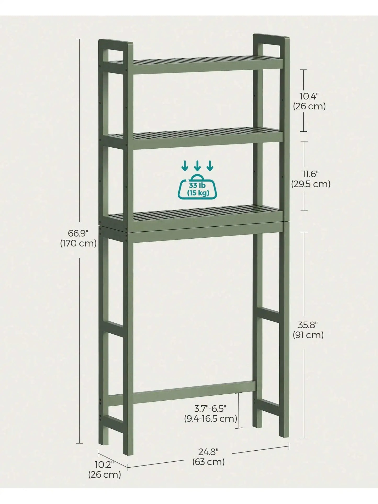 SONGMICS Over The Toilet Storage, 3-Tier Bamboo Over Toilet Rack Bathroom Organizer With Adjustable Shelf, Fit Most Toilets,