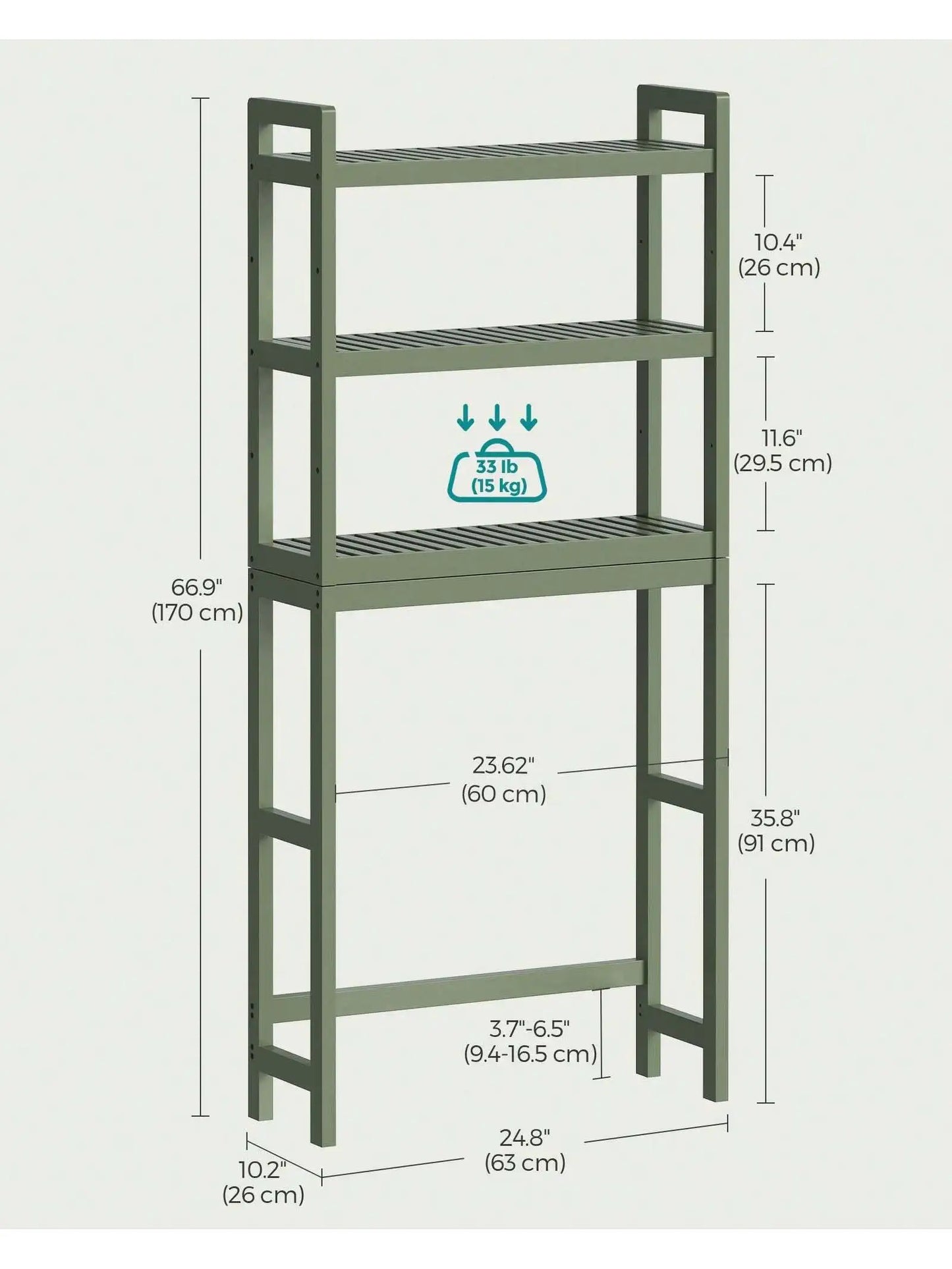 SONGMICS Over The Toilet Storage, 3-Tier Bamboo Over Toilet Rack Bathroom Organizer With Adjustable Shelf, Fit Most Toilets,